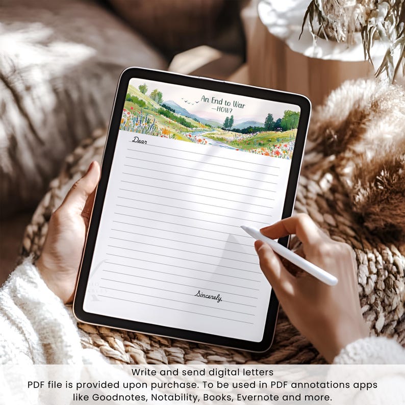 Juego de papelería de acuarela "El fin de la guerra" - Escritura de cartas - Descargar PDF imagen 7