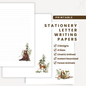 Cartas sobre animais da floresta para impressão, papel timbrado pautado e sem pauta, download instantâneo em PDF, papelaria do Ministério JW