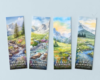 Marcapáginas imprimibles de la Convención JW Felicidad Eterna 2026, acuarela, paisaje, regalo bíblico, 2x6, descarga digital en PDF
