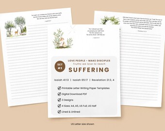 JW Letter Writing Paper, Suffering Set #3, Printable Bible Study Stationery for Ministry Letters