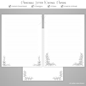 Floral Black White Letter Writing Printable Stationery Paper Lined and Unlined Letterhead Instant Download PDF Ministry JW Stationery