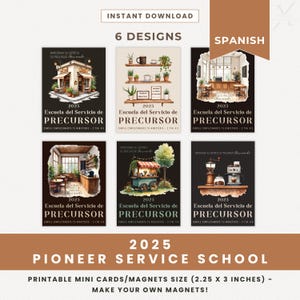 Magnets sur le thème du café espagnol JW Pioneer School 2025 Cartes IMPRIMABLES Mini Créez vos propres aimants Cadeaux Magnets jw PSS Téléchargement instantané