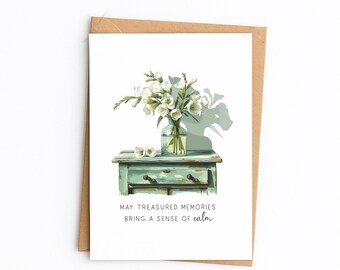Sympathy Printable Greeting Card Treasured Memories Calm Condolence Floral Digital Download PDF