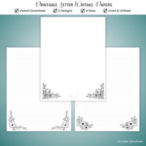 Set #4 Black White Letter Writing Printable Stationery Paper Lined and Unlined Letterhead Instant Download PDF Ministry Stationery A4 US