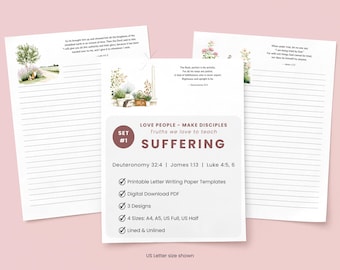 JW Letter Writing Paper, Suffering Set #1, Printable Bible Study Stationery for Ministry Letters