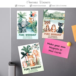 Convención JW Pure Worship 2025: Imán imprimible especial de animales de la selva, regalo para niños, minitarjeta, regalos DIY, descarga digital en PDF