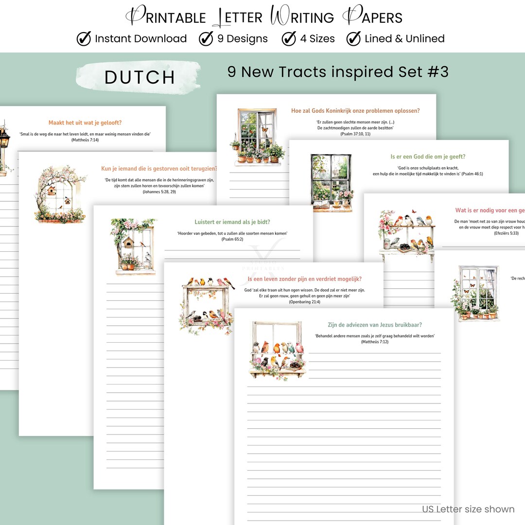 Dutch Sample Writing Dutch JW Tracts Letter Writing Paper Set 9 New Tracts Printable ...