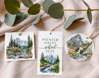 2025 Pioneer School Tags Printable JW Gift Tags Labels For Pioneer Service School PSS Digital Download PDF Watercolor Mountain