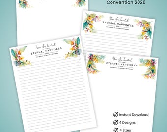 Papelería para la Convención JW 2026: Papel para escribir cartas "Felicidad Eterna" imprimible. Juego de papel para cartas JW en formato PDF para descargar digitalmente.