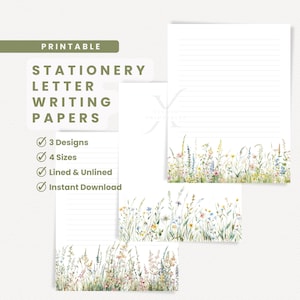 Papel de papelería imprimible con borde floral n.° 4 para escribir cartas, con y sin renglones, membrete, descarga instantánea en PDF, papelería del Ministerio JW