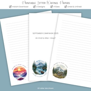 Briefpapier zum ausdrucken, Natur Designs Liniert/Unliniert (Digitaler Download) JW Brief Schreiben Ein Ende des Krieg Set #3