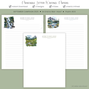 An End to War Letter JW September Campaign 2025 Writing Papers Template Printable Stationery Lined Unlined Download PDF 2025 Campaign Set #2