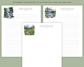 Salmo 46:9 - Papelería imprimible - Carta para el fin de la guerra - Plantilla para papeles de escritura de los Testigos de Jehová - Rayado - Sin rayar - n.° 2 - Descarga digital