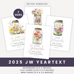 Texte de l'année JW 2025 Psaume 96:8 Bundle de cartes de signets imprimables Étiquettes cadeaux Signets Signets imprimables de versets bibliques PDF Gloire à Jéhovah