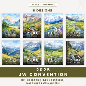 Cadeaux pour la convention JW 2025 Cartes imprimables Pure Culte 2025 Mini aimants à faire soi-même, Convention spéciale JW imprimable Montagnes printanières de la région