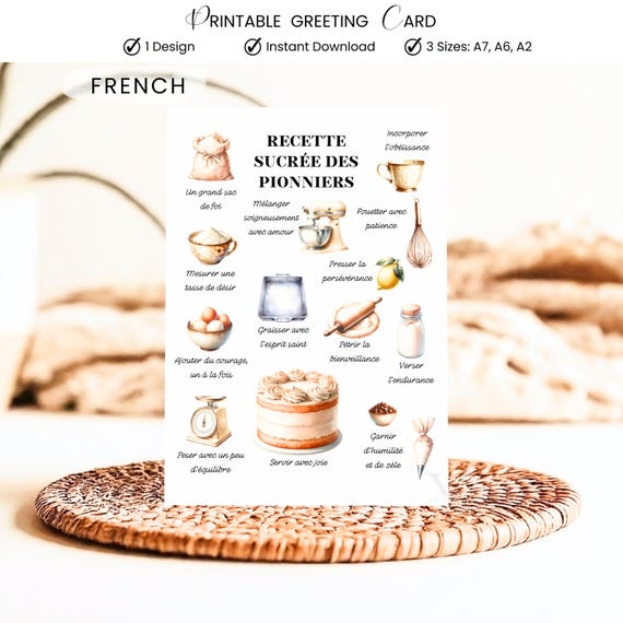 French JW Pioneer Service School Recipe Printable Card Christian Qualities Digital Download PDF