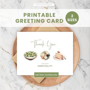 Danke Gastfreundschaft, druckbare Grußkarte, leere Karte, Essen danke, PDF Instant Download Karte, leere Karte, Wertschätzung Karte