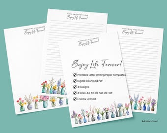 Enjoy Life Forever #6 Stationery Printable Stationery Letter Writing Paper Digital Download PDF A4 A5 US Lined Unlined Floral Flower