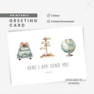 Isaías 6:8, Aquí estoy, envíame, Tarjeta de felicitación imprimible, Tarjeta cristiana, Tarjeta con versículo bíblico, Tarjeta en blanco con descarga instantánea en PDF