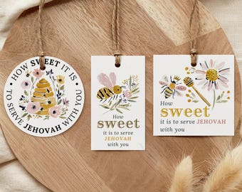 JW Pionier Geschenkanhänger How Sweet It is to Servie Silverh with You druckbares Anhänger Set Digitaler Download PDF Pionier Schule Biene Thema Honig Floral