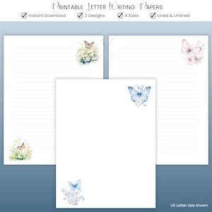 Butterflies Letter Writing Printable Stationery Paper Lined and Unlined Letterhead Instant Download PDF Ministry JW Stationery