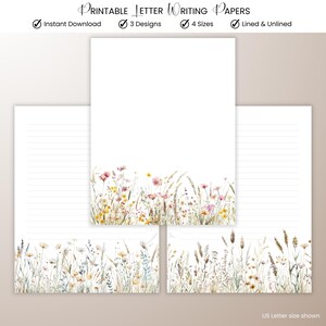 Florals Border #3 Letter Writing Printable Stationery Paper Lined and Unlined Letterhead Digital Download PDF Ministry Stationery