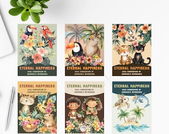JW Eternal Happiness 2026-conventie internationale afdrukbare magneet jungle dieren cadeau voor kinderen minikaart DIY digitale download pdf