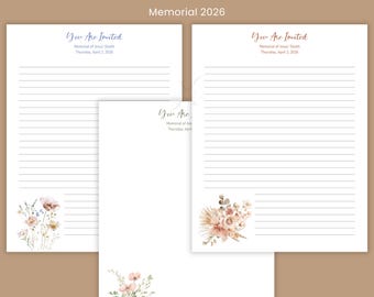 2026 JW Memorial Campaign Letter Writing Stationery Paper Printable Floral Set Lined Unlined Notepaper Letterhead Instant Download PDF
