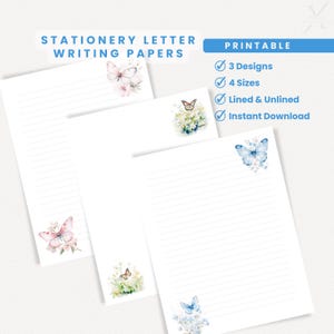 Papel de carta imprimible con diseño de mariposas, con y sin rayas, membrete, descarga instantánea en PDF, papelería del Ministerio JW