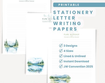 2025 JW Convention Letter Writing Stationery Paper Printable Lined and Unlined Pure Worship Stationery Instant Download PDF Stationary Lakes