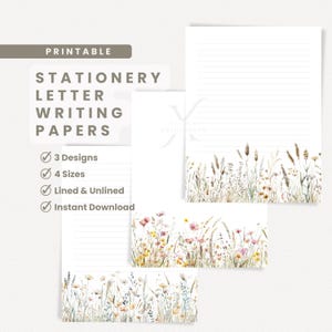Borde floral n.° 3 Papel de papelería imprimible para escribir cartas, con y sin líneas, membrete, descarga instantánea en PDF, papelería del Ministerio JW