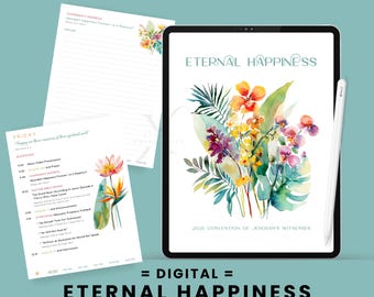 Tropical Floral JW 2026 Convention Digital Notebook or Printable PDF Eternal Happiness International Convention Hyperlinked Lined Unlined