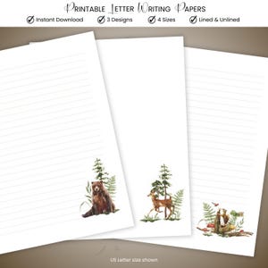 Forest Animals Letter Writing Printable Stationery Paper Lined and Unlined Letterhead Digital Download PDF Ministry Stationery A4 US