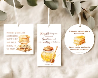Proverbs 16:24 JW Printable Gift Tags Honeycomb Encouragement Scripture Bible Verse Christian Treat Tags Digital Download PDF