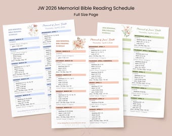 JW 2026 Memorial Bible Reading Schedule Full Page Printable Digital Download PDF