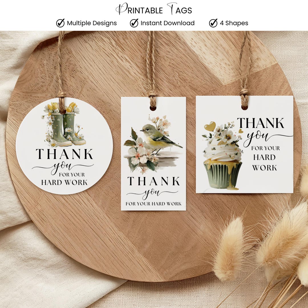 Thank You Gift Tags Thank You for Your Hard Work Printable Tags ...