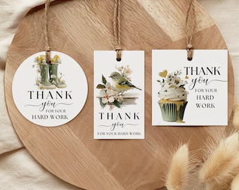 Thank You Gift Tags Thank You for Your Hard Work Printable Tags Appreciation Favor Digital Download PDF