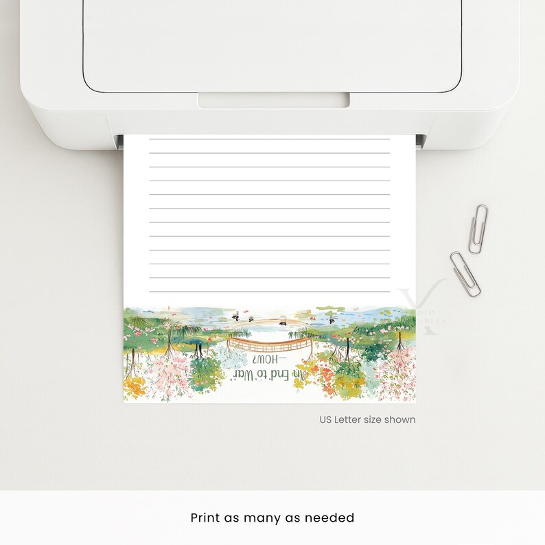 Juego de papelería de acuarela "El fin de la guerra" - Escritura de cartas - Descargar PDF imagen 6