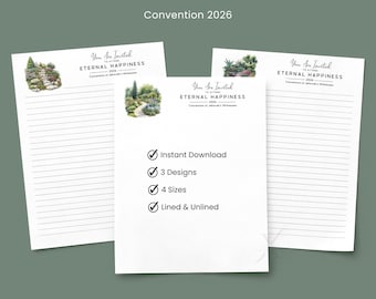 Convention 2026 Eternal Happiness Letter Writing Paper Printable JW Stationery Set Digital Download PDF Lined Unlined Garden Stairs