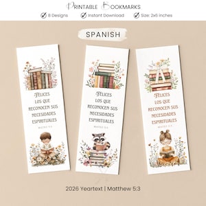 Spanish 2026 JW Yeartext Matthew 5:3 Bookmarks Printable Gift Christian Scripture Digital Download PDF Bookmarks For Kids & Adults Reading