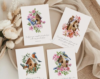 Birdhouse Floral Scripture Cards Christian Printable (Digital Download)