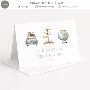 Spanish | Isaiah 6:8 Here I Am Send Me Printable Greeting Card Christian Card Bible Verse PDF Instant Download Card Blank