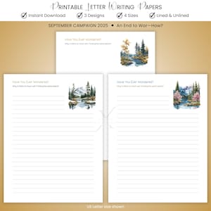 Plantilla de carta para escribir un documento sobre el fin de la guerra, papelería imprimible, con líneas y sin líneas, descarga el PDF, juego n.° 4