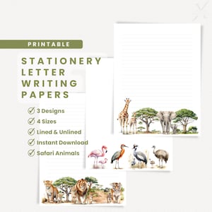 Papel de papelería imprimible con diseño de animales de safari, con y sin rayas, membrete, descarga instantánea en PDF, papelería JW del ministerio