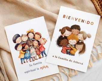 Tarjeta de bautismo de los TJ en español. Tarjeta de bienvenida a la congregación. Tarjeta de ánimo. Tarjeta de felicitaciones. Regalo imprimible de los TJ.