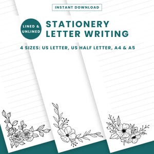 Juego n.° 4 Papel de papelería imprimible para escribir cartas en blanco y negro, con y sin rayas, membrete, descarga instantánea en PDF, papelería del Ministerio JW
