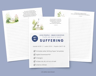 JW Letter Writing Paper, Suffering Set #2, Printable Bible Study Stationery for Ministry Letters