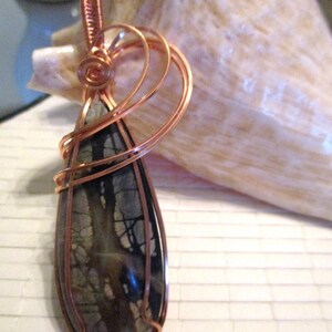 Picasso jasper large teardrop gemstone wire wrapped copper pendant