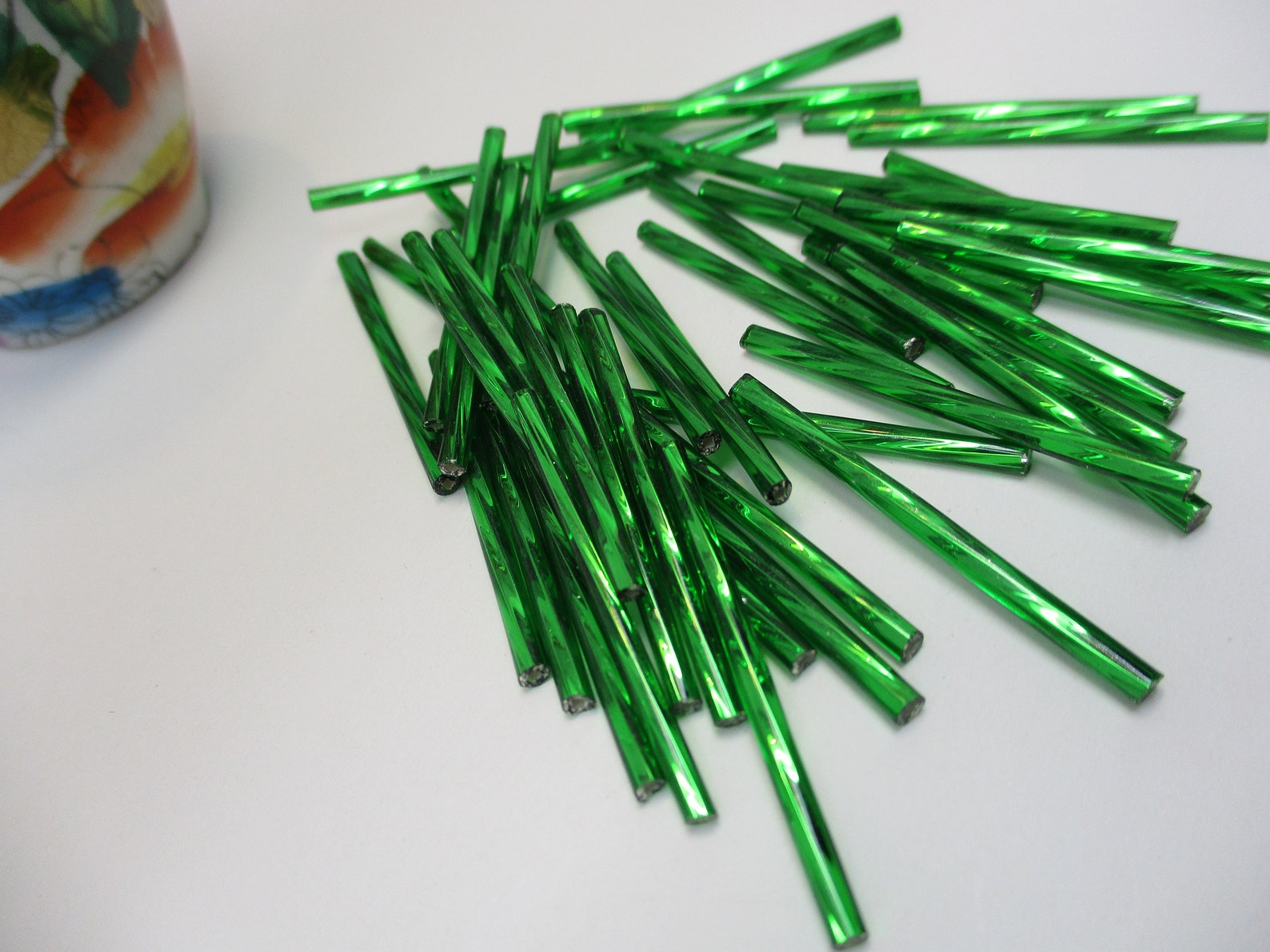 Green Glass Twist Bugle Beads Extra Long 35mm 50 Beads Etsy