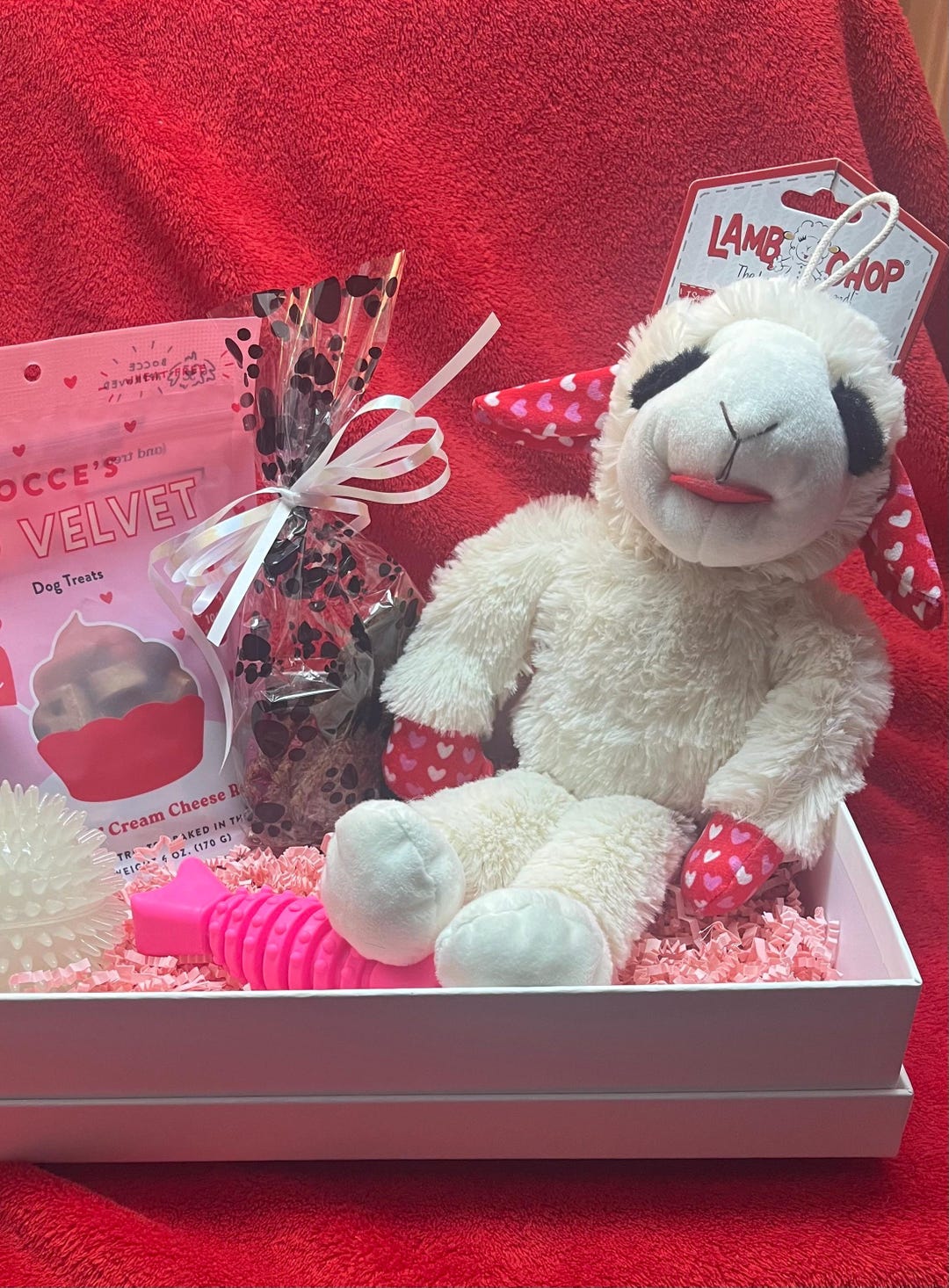 Picture of Unique Lamb Valentine Dog Gift Basket, Festive Holiday Gift Box Dog ...